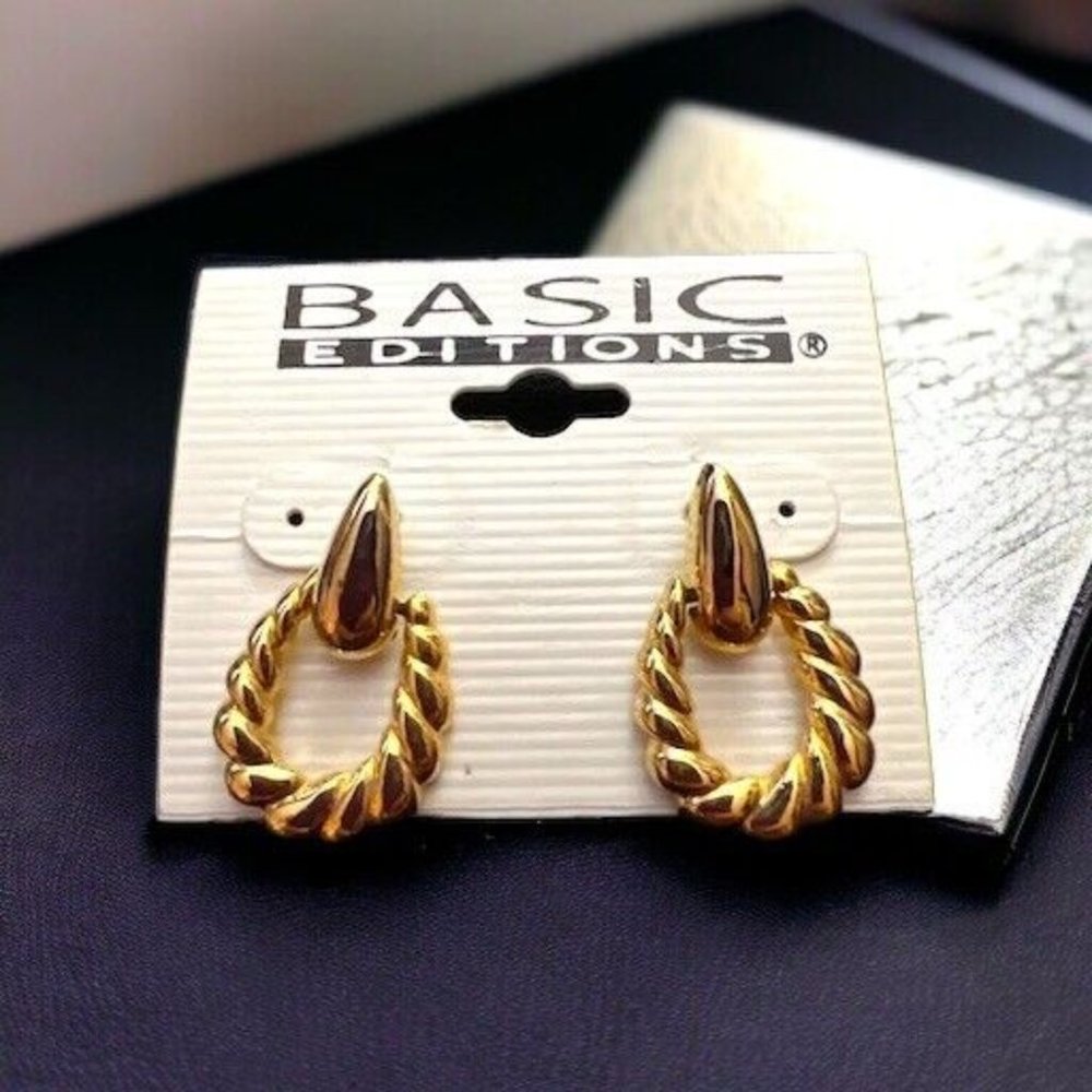Basic Editions Gold Twisted Hoop Earrings - New